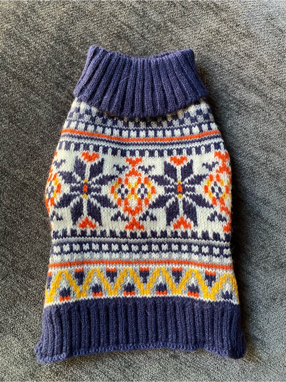 Classic Fair Isle Knit Dog Sweater - Navy, White & Orange